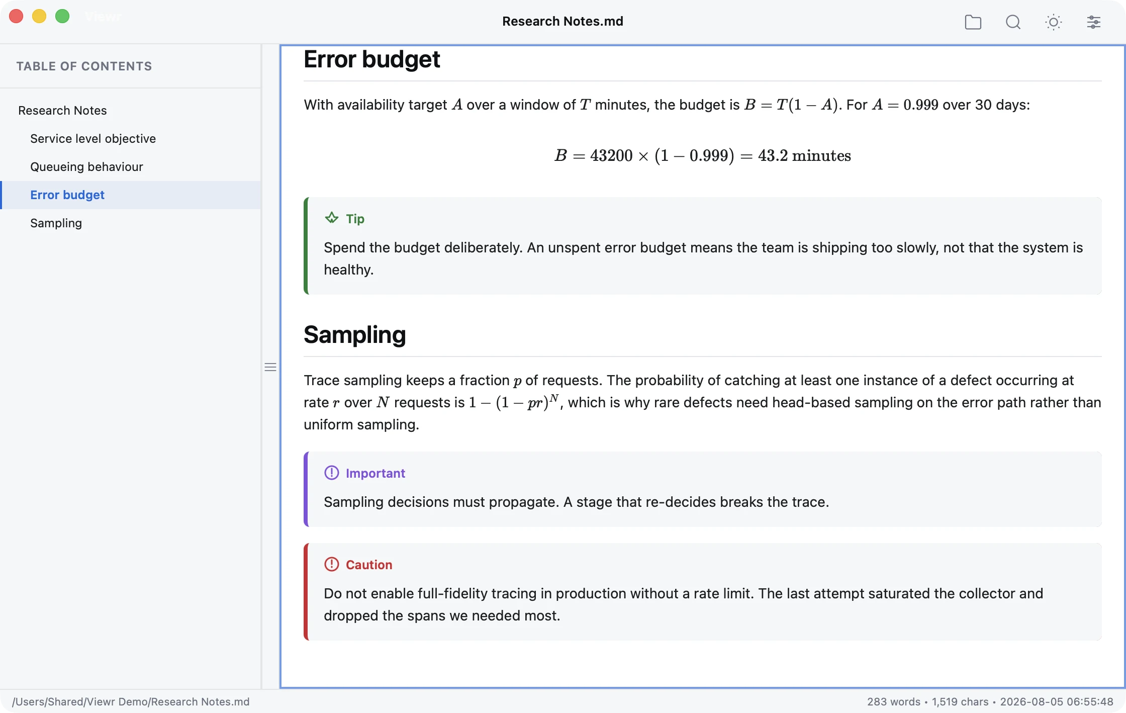 Tip, Important and Caution callout blocks in a Viewr document
